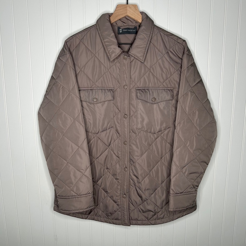 Free Country Women's Quilted Shirt Jacket Mauve Purple Snap Front Medium